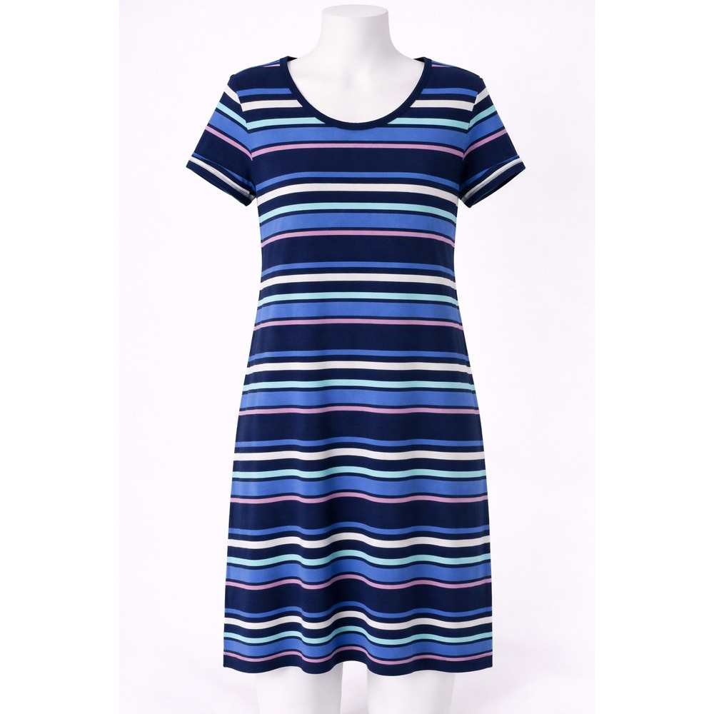 T by Talbots Womens Petite Large Blue Striped Short Sleeve Open Back Top LP - Picture 1 of 7